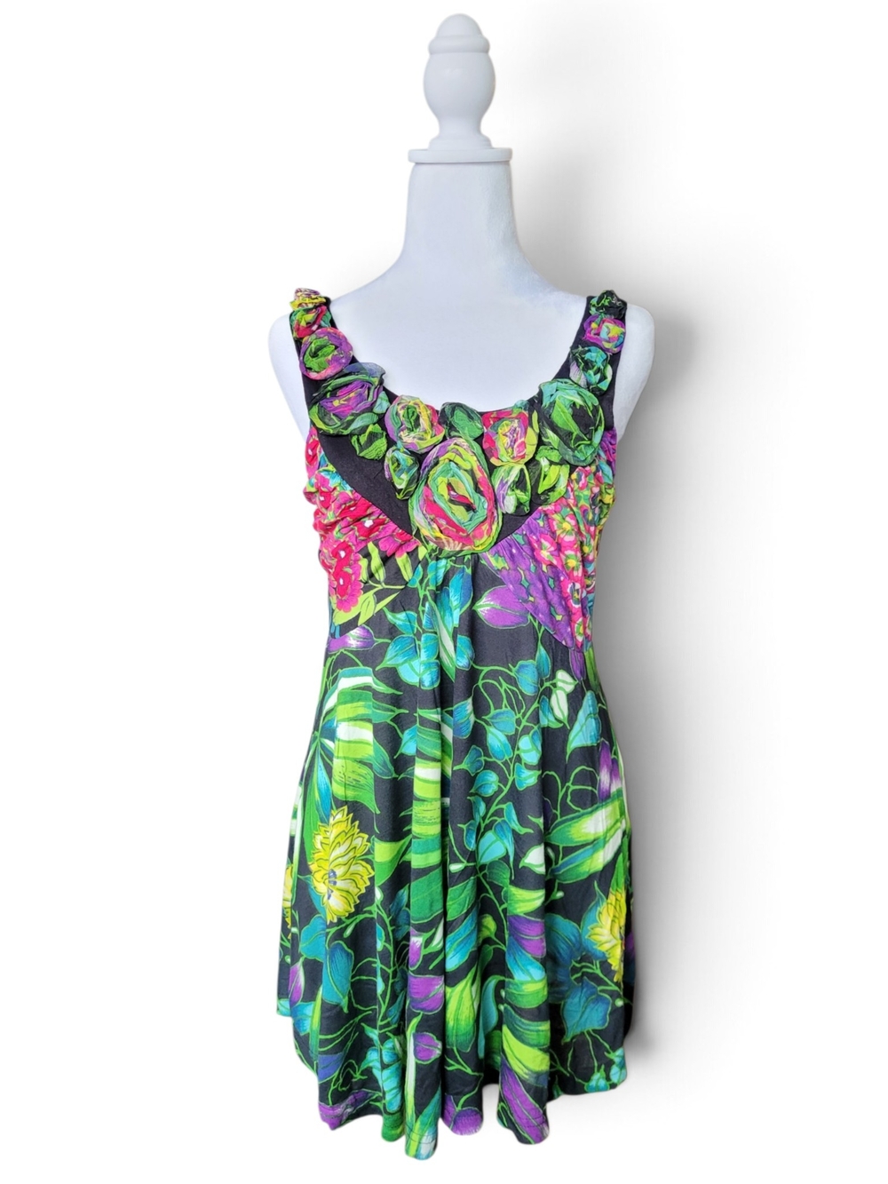Vintage Rene Derhy Floral Rosette Scoop Neck Tunic Multicolor Medium